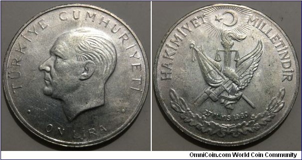 10 Lira (Republic of Turkiye / 27 May 1960 Revolution // SILVER 0.830 / 15g / ⌀34mm)