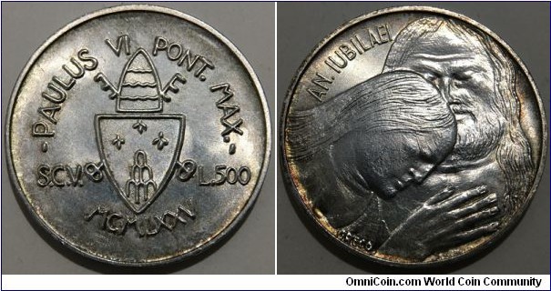 500 Lire (Vatican City State / Pope Paul VI / Holy Year - Forgiveness // SILVER 0.835 / 11g / ⌀29.3mm / Mintage: 200.000 pcs) 