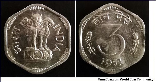 India 3 paise. 1971, Mint Calcutta. Second piece in my collection.