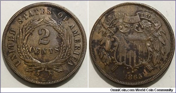 2 Cents (United States of America / Union Shield // Bronze 6.22g) 