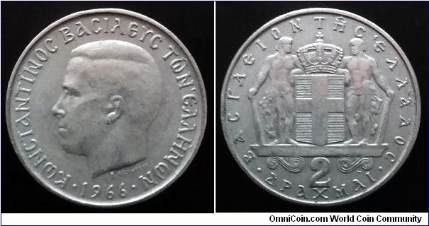 Greece 2 drachmai. 1966