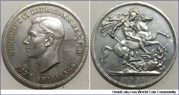 5 Shillings (United Kingdom / King George VI / Festival of Britain, 1951 // Copper-Nickel) 