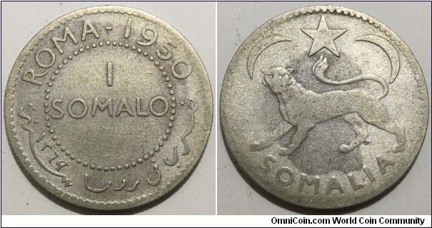 1 Somalo (Trust Territory of Somaliland under Italian Administration // SILVER 0.250 / 7.6g / ⌀26.7mm)
