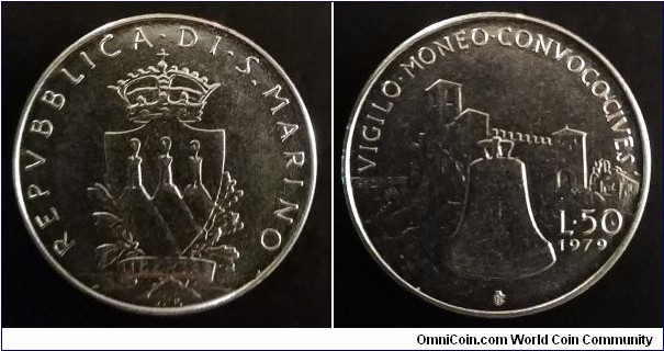 San Marino 50 lire. 1979, Symbols of the State of San Marino - Bell.