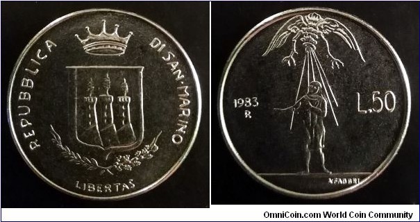 San Marino 50 lire. 1983, Threat of Nuclear War.
