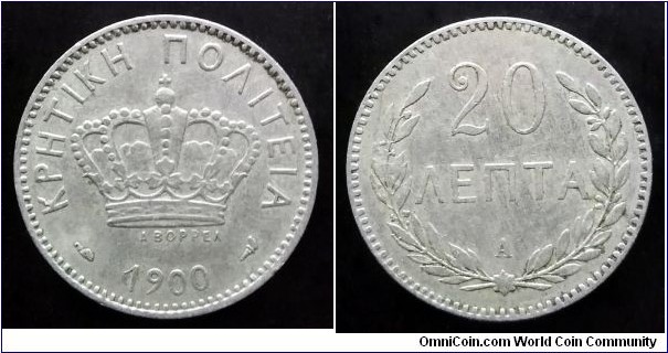 Crete 20 lepta. 1900, A - Paris Mint.
