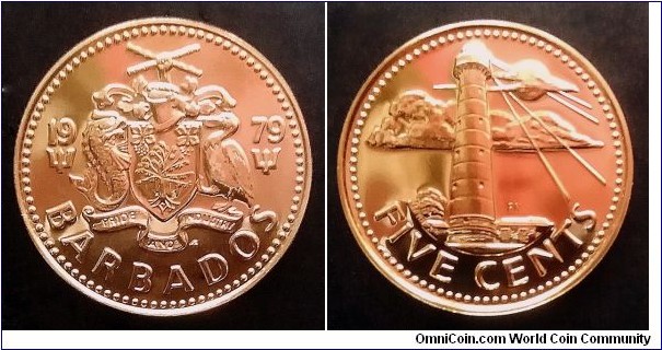 Barbados 5 cents. 1979, Franklin Mint. Special uncirculated  variety. Mintage: 523 pcs.