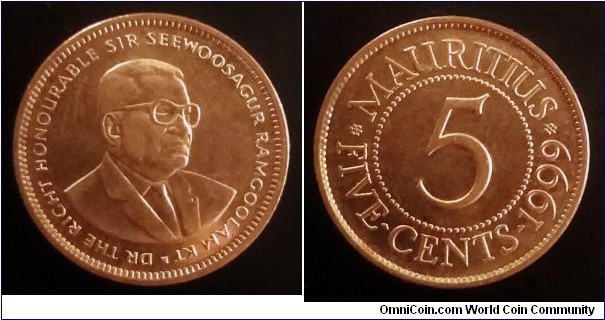 Mauritius 5 cents. 1999, Second piece in my collection.