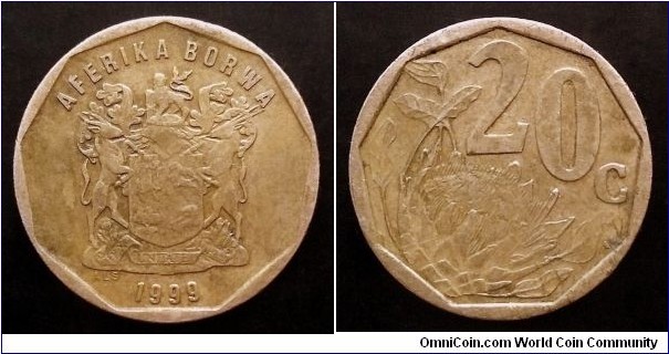 South Africa 20 cents. 1999, Aferika Borwa (Tswana)