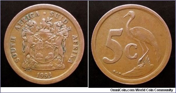 South Africa 5 cents. 1993, Second piece in my collection.