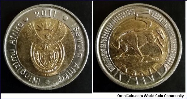 South Africa 5 rand. 2011, iNingizimu Afrika - iSewula Afrika.
