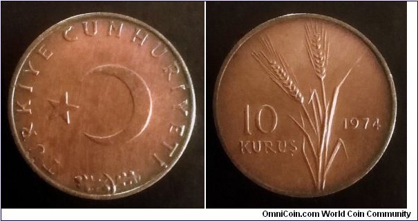 Turkey 10 kurus. 1974