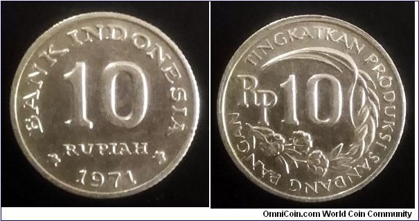 Indonesia 10 rupiah. 1971, F.A.O.
