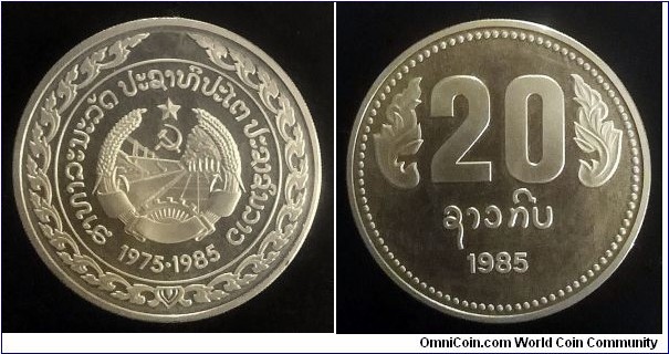 Laos 20 kip. 1985, 10th Anniversary of People's Republic. Cu-ni. Mintage: 5.000 pcs.