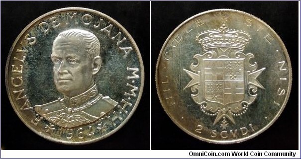 Order of Malta 2 scudi. 1964, Ag 986. Weight; 24g. Diameter; 40mm. Proof. Mintage: 1.000 pcs.