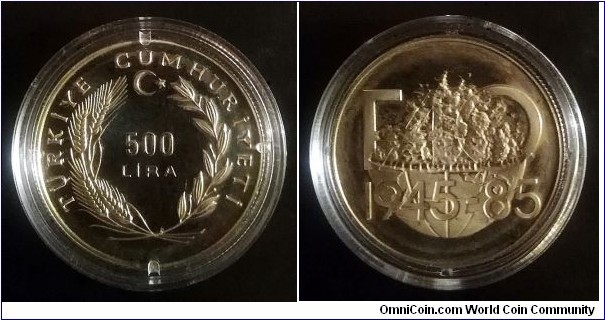 Turkey 500 lira. 1985, 40th Anniversary of F.A.O. Cu-ni. Weight; 12g. Mintage: 3.000 (Krause) or 3.785 according to Numista. Second piece in my collection.