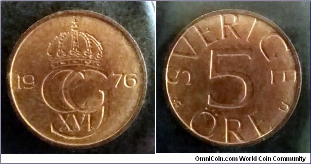 Sweden 5 ore from 1976 annual coin set.