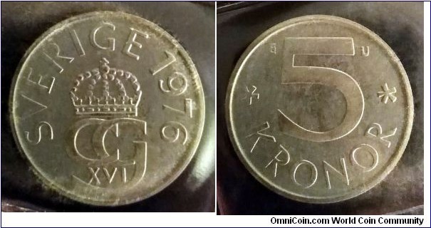Sweden 5 kronor from 1976 annual coin set.