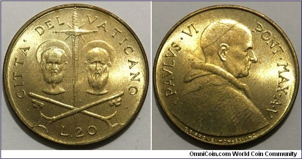 20 Lire (Vatican City State / Pope Paul VI // Aluminium-Bronze / Mintage: 105.000 pcs) 