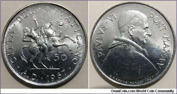50 Lire (Vatican City State / Pope Paul VI / Conversion of Saint Paul // Stainless Steel / Mintage: 190.000 pcs) 