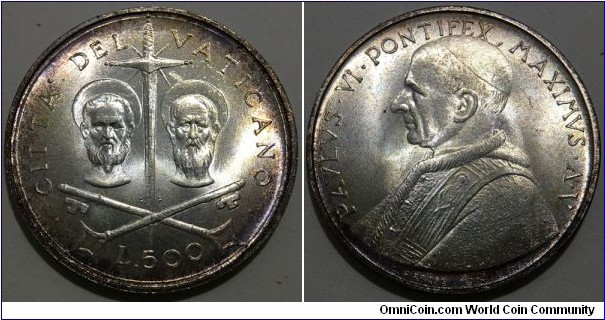 500 Lire (Vatican City State / Pope Paul VI // SILVER 0.835 / 11g / ⌀29.3mm / Mintage: 110.000 pcs)