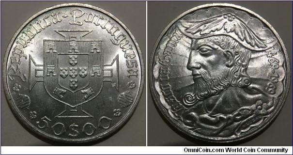 50 Escudos (2nd Portuguese Republic / 500th Anniversary of birth of Vasco da Gama // SILVER 0.650 / 18g / ⌀34mm / Mintage: 1.000.000 pcs)