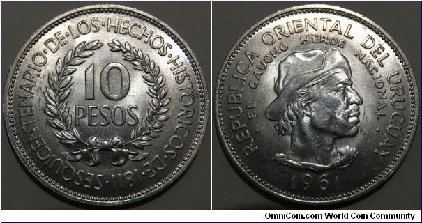 10 Pesos (Oriental Republic of Uruguay / Sesquicentennial of Revolution Against Spain // SILVER 0.900 / 12.5g / ⌀33mm) 