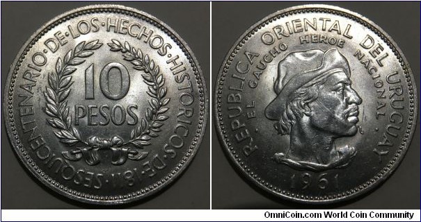 10 Pesos (Oriental Republic of Uruguay / Sesquicentennial of Revolution Against Spain // SILVER 0.900 / 12.5g / ⌀33mm) 