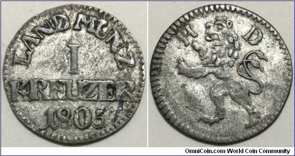 1 Kreuzer (Holy Roman Empire / Landgraviate of Hesse-Darmstadt / Landgrave - Louis X // SILVER 0.187 / 0.77g / ⌀15mm)