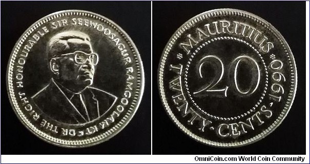 Mauritius 20 cents. 1990, Second piece in my collection.