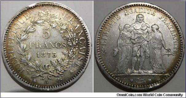 5 Francs (3rd French Republic // SILVER 0.900 / 25g / ⌀37mm) 	