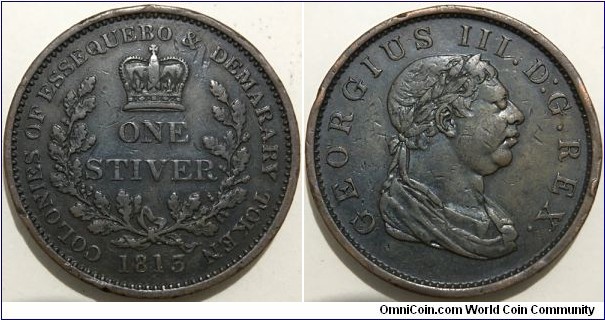 1 Stiver (Colony of Demerara - Essequibo / King George III // Copper 18.75g / Mintage: 215.000 pcs)