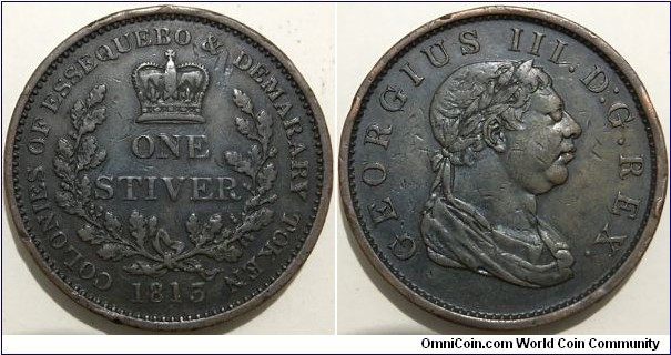 1 Stiver (Colony of Demerara - Essequibo / King George III // Copper 18.75g / Mintage: 215.000 pcs)