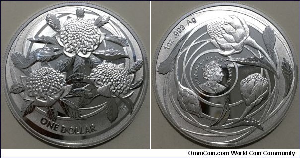 1 Dollar (Commonwealth of Australia / Queen Elizabeth II / Series: Wildflowers of Australia - Waratah // SILVER 0.999 / 31.1g / ⌀40mm / Thickness: 3 mm / Low Mintage: 50.000 pcs / PROOF)