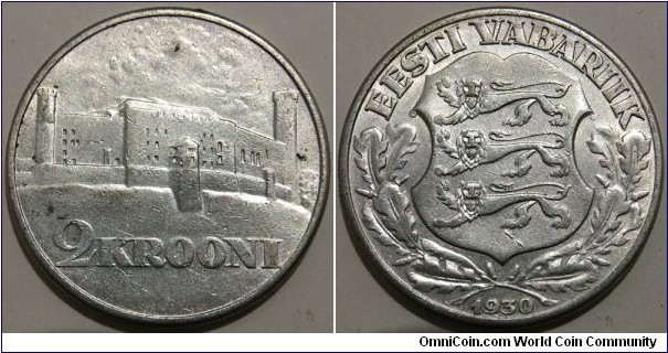 2 Krooni (Republic of Estonia / Toompea Fortress at Tallinn // SILVER 0.500 / 12g / ⌀30mm)