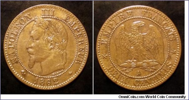 France 2 centimes. 1862, Napoleon III. A - Paris.