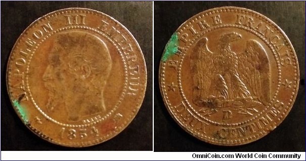 France 2 centimes. 1854, Napoleon III. D - Lyon.