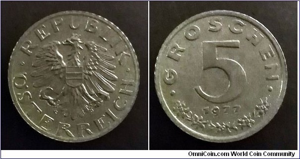 Austria 5 groschen  from 1977 proof coin set. Zinc. 