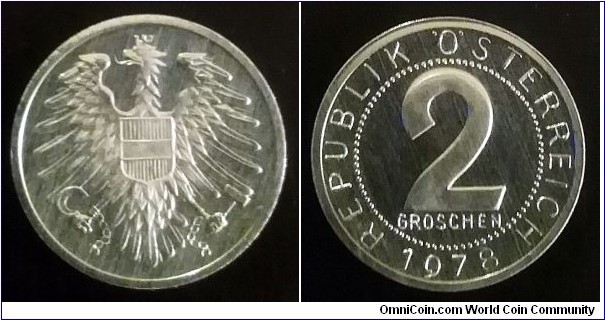 Austria 2 groschen from 1978 proof coin set. Mintage: 44.000 pcs.