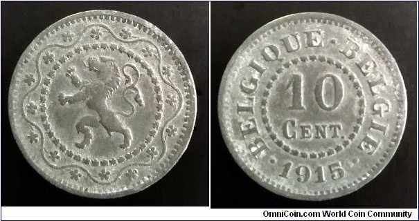Belgium 10 centimes. 1915, Zinc. German occupation coinage (II)