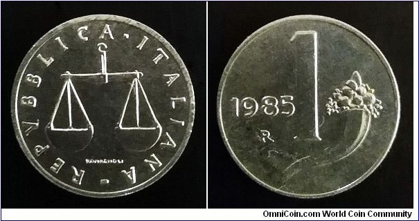 Italy 1 lira from 1985 BU set.