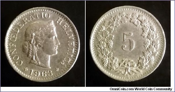 Switzerland 5 rappen. 1963 (B)