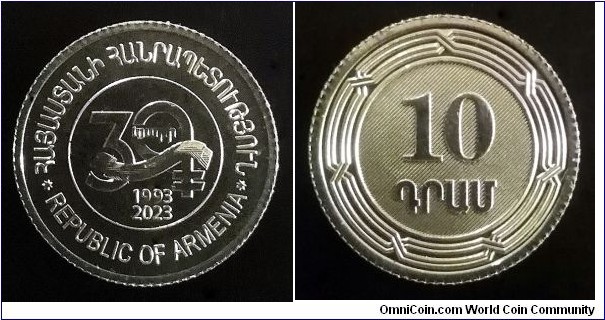 Armenia 10 dram. 2023, 30th Anniversary - National Currency.