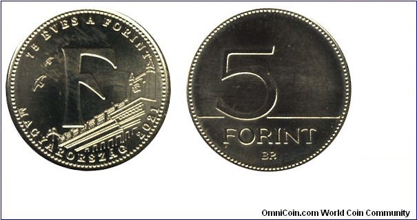 Hungary, 5 forint, 2022, Cu-Ni-Zn, 21.20mm, 4.2g, 75th Anniversary of the Forint, letter 