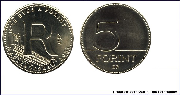 Hungary, 5 forint, 2022, Cu-Ni-Zn, 4.2g, 21.20mm, 75th Anniversary of the foRint, letter 