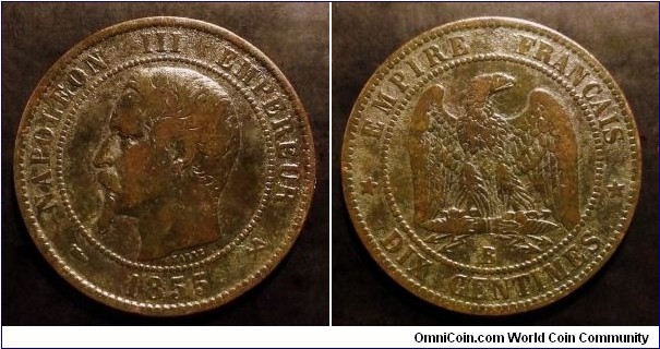 France 10 centimes. 1855, Napoleon III. B - Rouen.