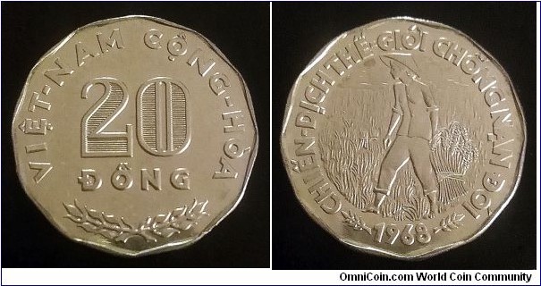 South Vietnam 20 dong. 1968, FAO. Nickel clad steel. KM#11. Mintage: 500.000 pcs.