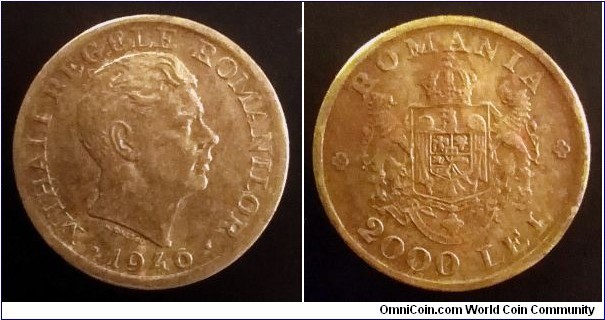 Romania 2000 lei. 1946, Mihai I. Nickel-brass.