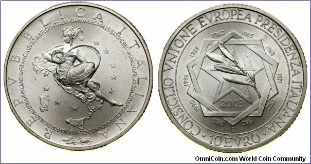 10 Euro - Italian Presidency of European Union Council.