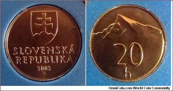 Slovakia 20 halierov from 2002 mint set.
